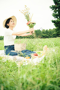 笑脸人类草帽野餐女士图片