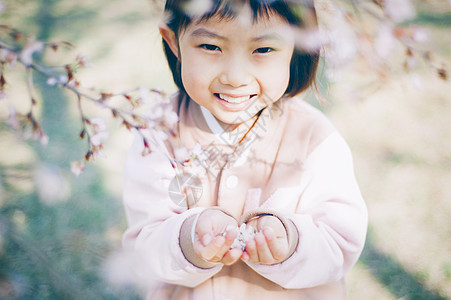 公园赏樱花的小女孩图片