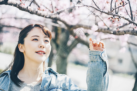 一人三十几岁漂亮樱花春天妇女画象图片