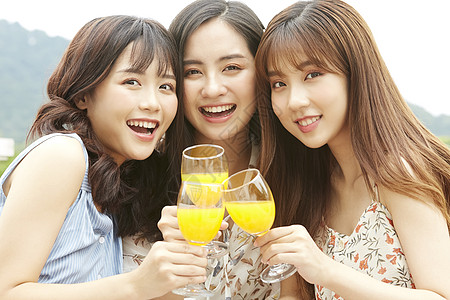 国外高端聚会派对上举杯庆祝的闺蜜背景