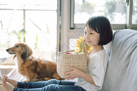 小女孩和宠物狗图片