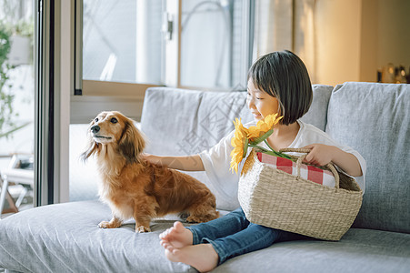 生机勃勃宠物主人小朋友生活与狗女孩图片