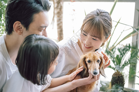 室内养宠物狗的幸福一家人图片