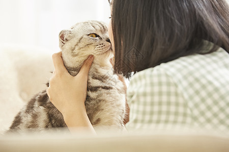 居家美女与猫咪图片