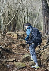 背包男人背影年轻男人徒步登山探险背景