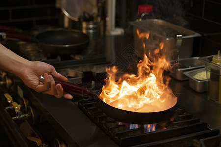 厨房火焰烹饪特写背景图片