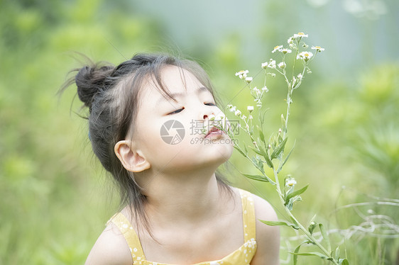 闻花香的小女孩图片