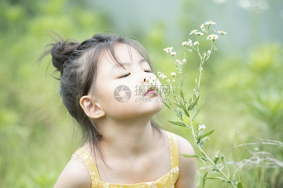 闻花香的小女孩图片