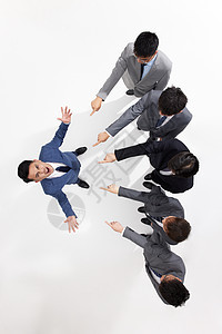 男性商务团队俯拍伸手指责图片