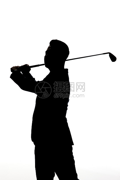 商务男性挥动高尔夫球杆剪影图片