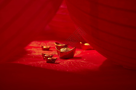 中国风日历红色灯笼与元宝背景