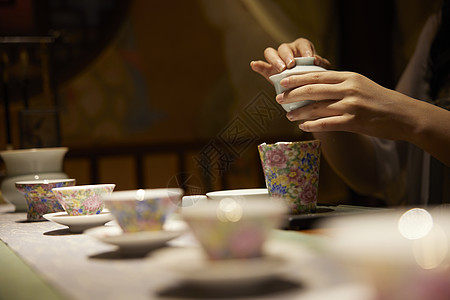中国风养生喝茶品茶手部特写背景