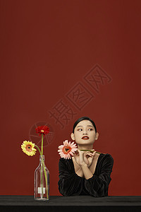 新中式复古鲜花美妆女性背景图片