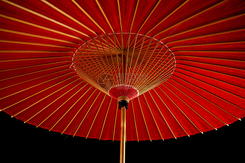 中国传统古风红色油纸伞内部结构