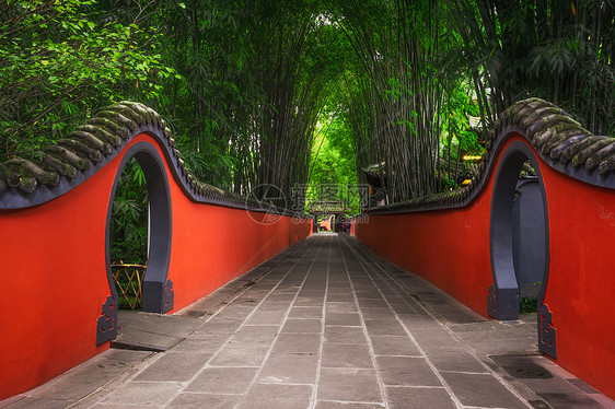 四川成都杜甫草堂的红色中式红色围墙图片