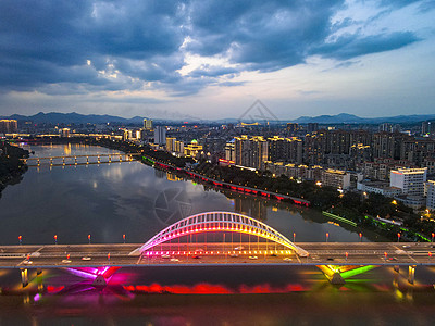 赣州夜景航拍江西赣州章水大桥夜景背景