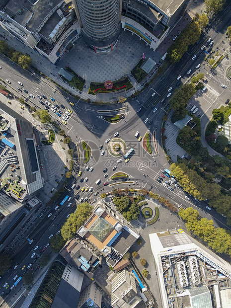 俯拍南京新街口十字交叉路口图片