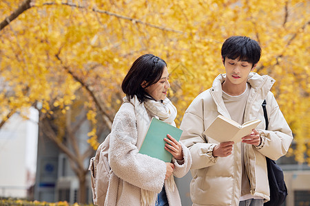 秋冬大学生户外学习形象图片