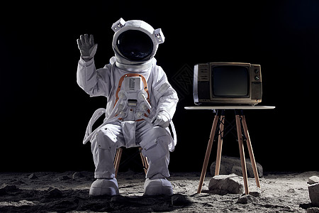 坐在电视机旁的宇航员打招呼图片