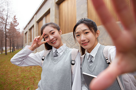 青年学生美女闺蜜手机自拍图片