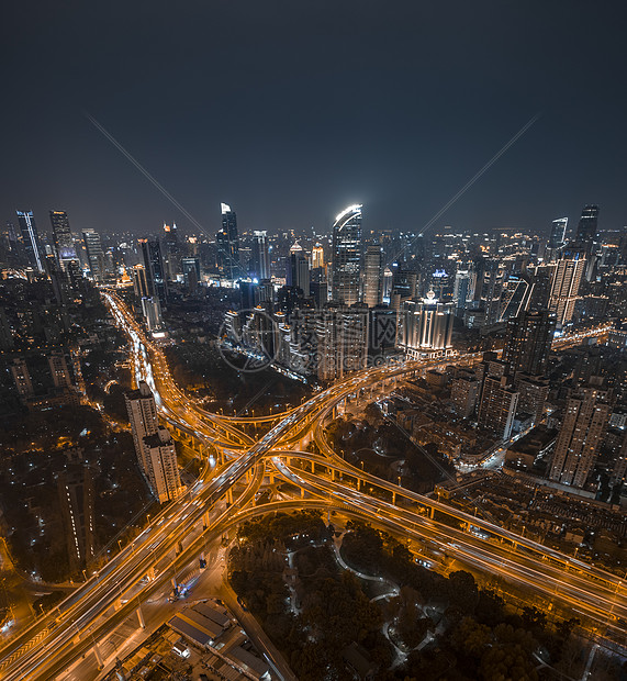 上海延安东路立交和太古汇震撼夜景航拍全景图