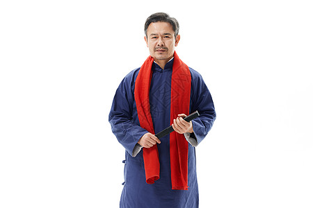 白酒文化戴红围巾的中国风中年男性演员背景