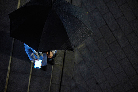 撑着伞使用手机的人俯视视角背景图片