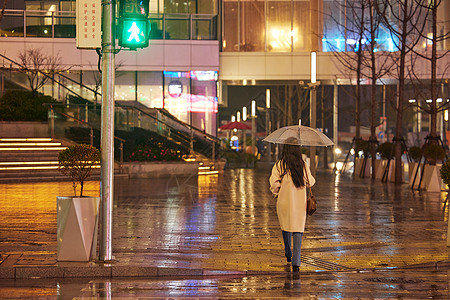 下雨天撑伞的女性背影背景