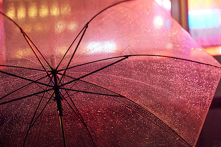 挂着雨水的雨伞特写图片