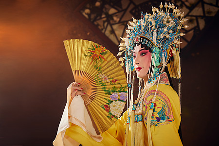 杨贵妃皮影国粹京剧花旦手拿折扇表演背景