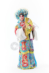 国粹京剧古装花旦拿着折扇表演图片
