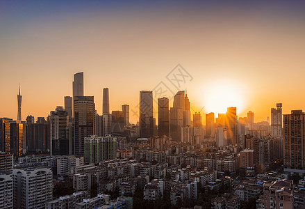 广州城市日落晚霞光芒背景图片