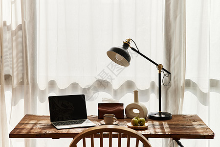 家居台灯阳光下的简约日式书桌背景