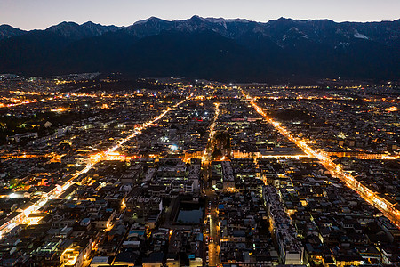 航拍云南4A景区大理古城夜景背景