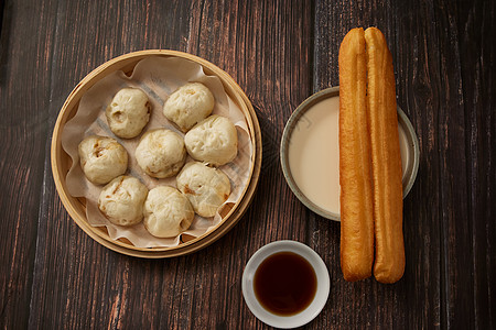 中式早餐小笼包豆浆油条图片素材