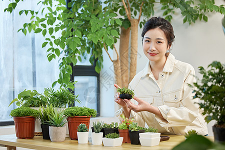 小清新女园艺师形象背景图片