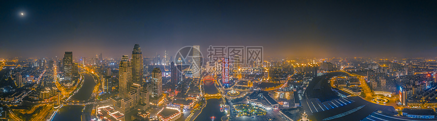 夜晚天津城市夜景全景摄影配图图片