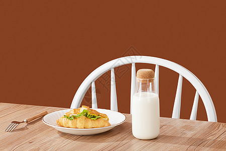 北欧面包餐桌上的早餐面包与牛奶背景