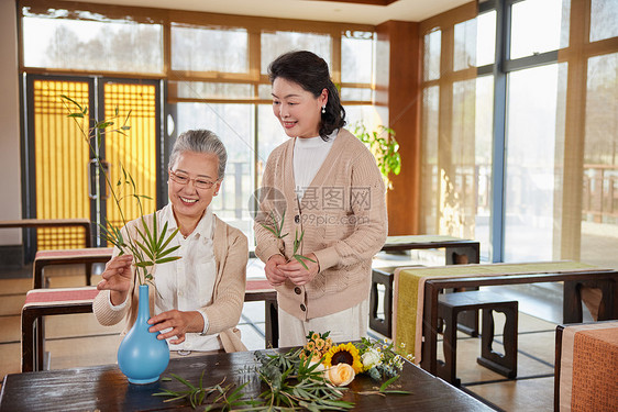 国学老年人学习插花图片