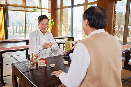 退休老友聚会一起喝茶背景图片