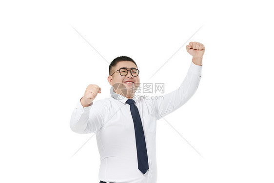 微胖商务男青年庆祝手势图片
