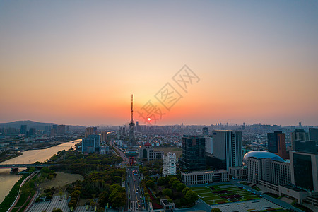 城市日落高清实拍航拍摄影图背景图片