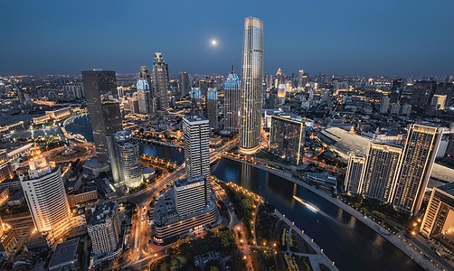 天津CBD夜景城市风光灯光高清图片素材