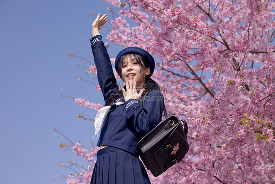 美女大学生逛游公园赏樱花图片