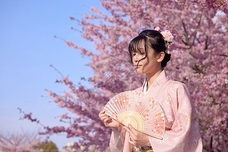 樱花少女侧面写真图片