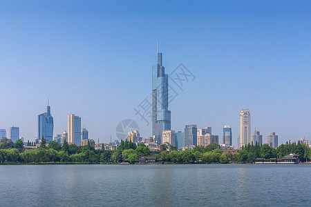 玄武湖风光南京玄武湖地标建筑城市天际线风光背景