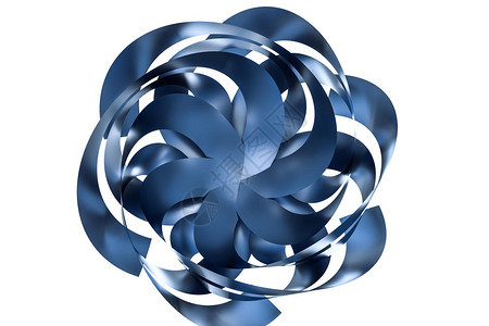 三维渲染蓝色流动感金属花形图片