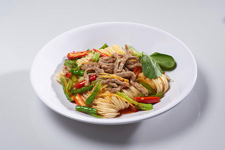 青菜肉丝干拌面背景