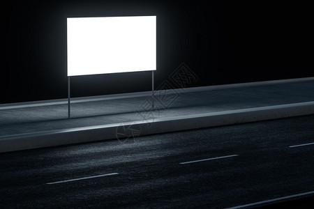 马路边的空白商业广告牌三维渲染图片