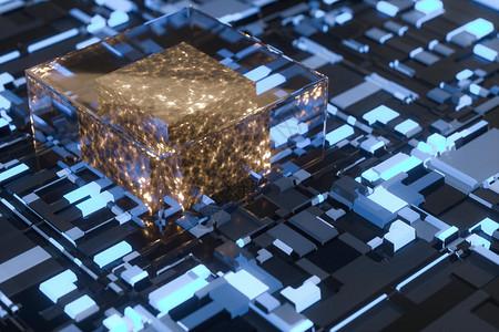 电路板发光模块科幻背景三维渲染图片